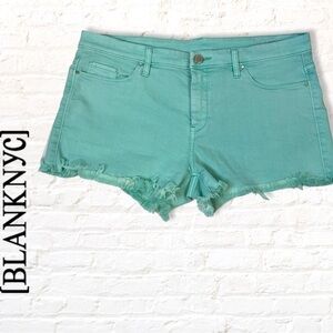 Blank NYC Jean Denim Cut Off Shorts Green Size 31 Green Mid Rise Cotton Stretch